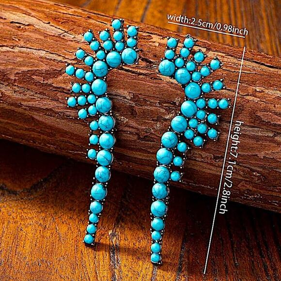 Bohemian Handmade Turquoise Dangle Earrings, Boho , Western, B… - Picture 3 of 3